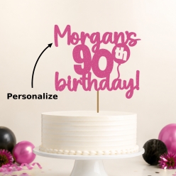 90th Birthday Personalized Glittering Pink Cake Pick